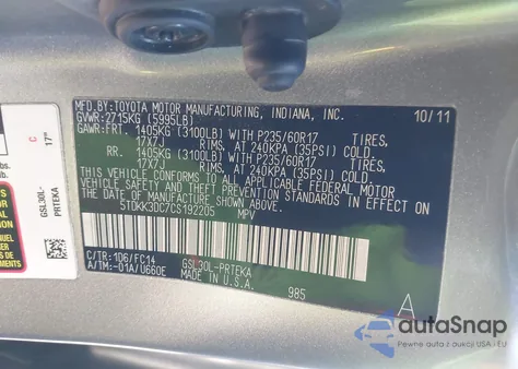 2012 Toyota Sienna Le V6 8 Passenger из США, поврежденный, VIN 5TDKK3DC7CS192205